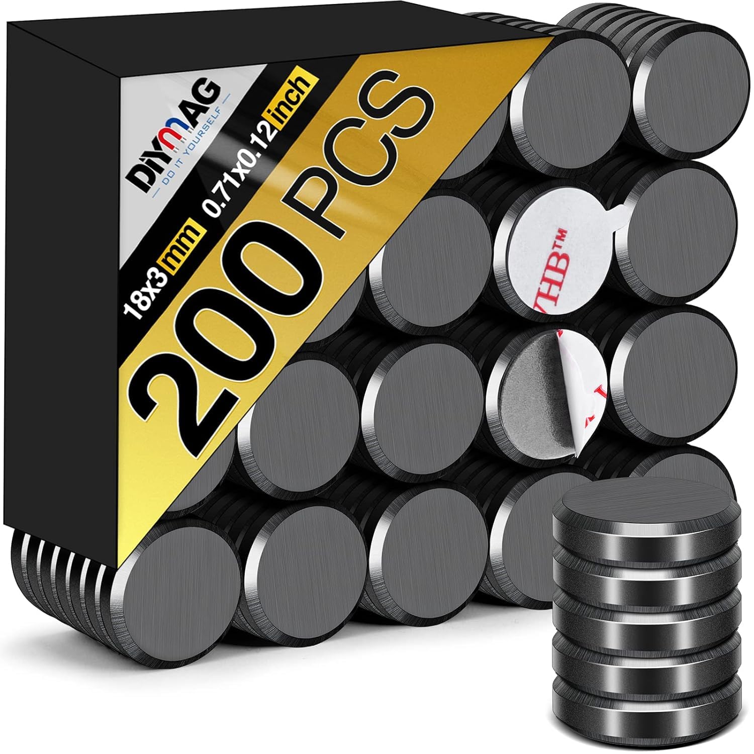 Powerful Ceramic Round Magnets, 200 Pack with Double-Sided Adhesive, Perfect for Fridge, DIY, Building, Scientific, Craft, and Office Use