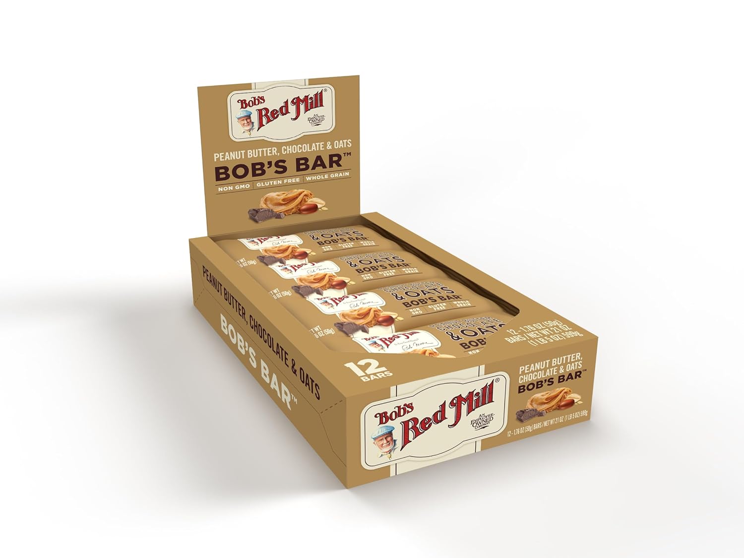 Bob's Red Mill 12pk Peanut Butter Chocolate & Oats Bar, 12 bars (Pack of 2) - Non GMO, Gluten Free, Kosher