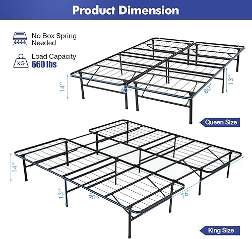 Miniatura 3 de Giantex Base de cama plegable, tamaño Queen/King, base de cama portátil para niños, adolescentes y adultos, montaje sin herramientas, no necesita