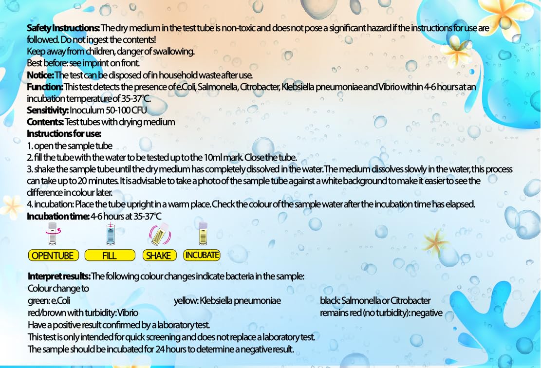 Prueba de bacterias rápida 4-6 horas Prueba de agua 5 en 1 para e.Coli, Salmonella, Citrobacter, Klebsiella y Vibrionen Prueba de bacterias en agua potable y agua