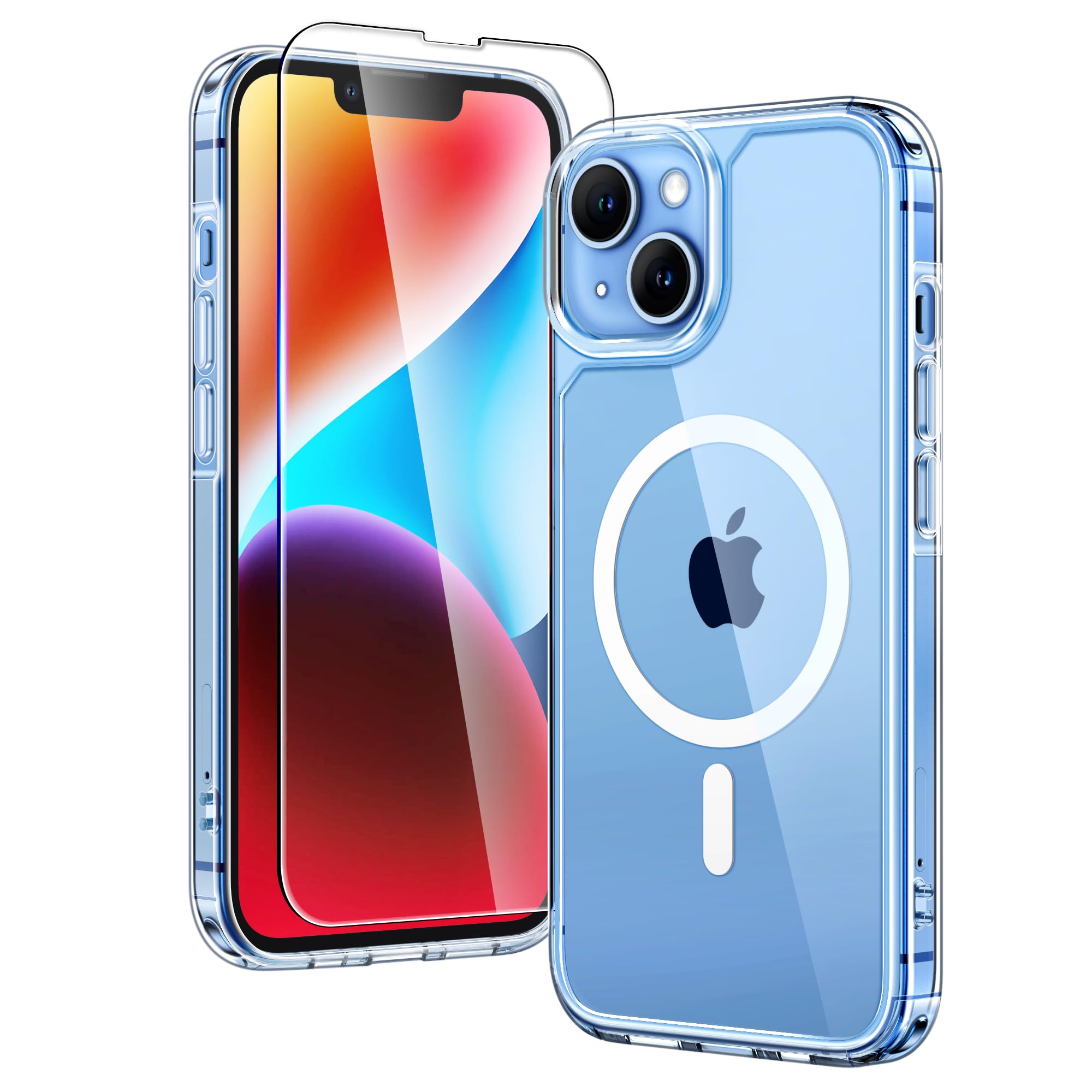 TAURI für iPhone 14 Hülle 6,1" mit Schutzfolie - Durchsichtig | Kompatibel mit MagSafe, Schutz nach Militärstandard, [Anti-Vergilbung] Stoßfest Magnetisch Handyhülle