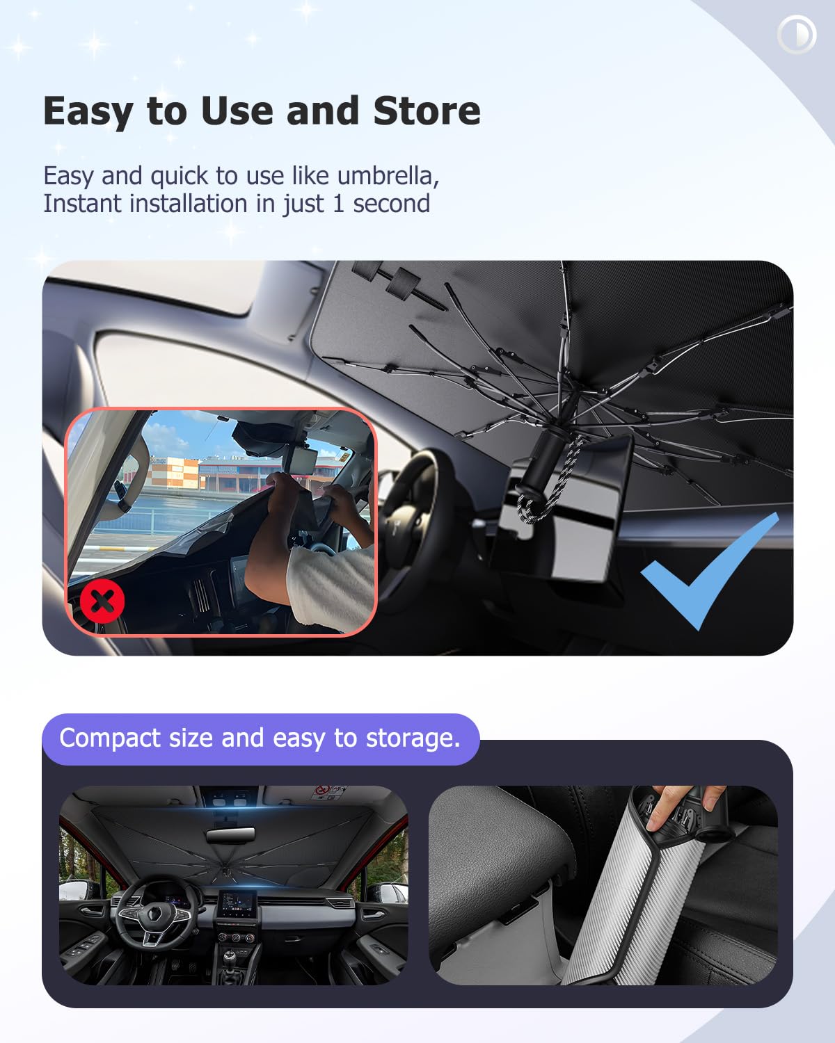 LUWU [Aggiornato] Ombrello Parasole Auto Compatibile con Renault Clio 5 2020-2025 2026 Parabrezza Parasole Auto ad Ombrello Pieghevole per Parabrezza Anteriore Interno Clio 5 Accessori
