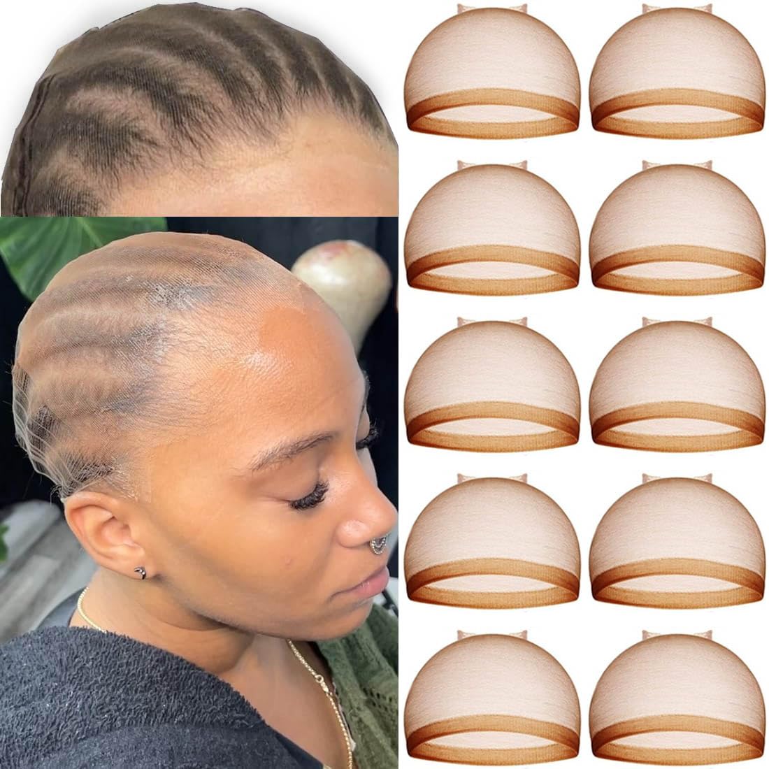 10 Pcs Dark Brown Transparent HD Wig Cap, Thin Nylon Cap for Women, Suitable for Parties, Weddings, Graduations, Cosplay, Halloween