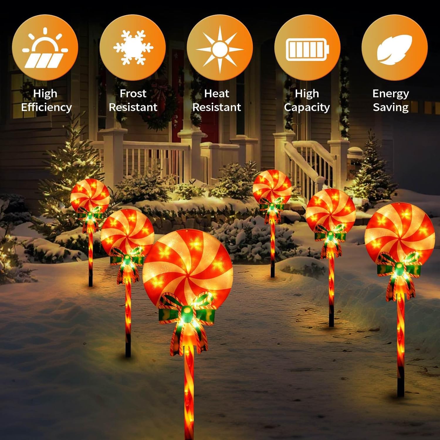 Set of 3 Solar Christmas Lights Decorations with 8 Lighting Modes, Solar Lollipop Pathway Stakes Lights, Outdoor Christmas Decor for Garden, Yard, Porch (Xmas Candy)