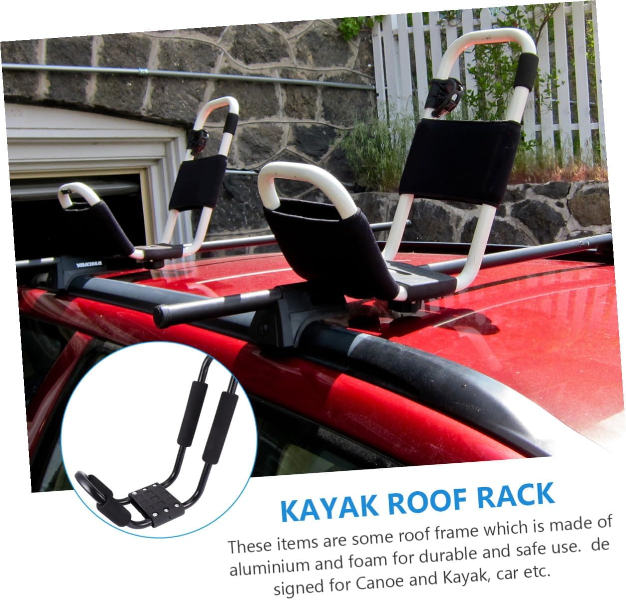 Veemoon Detachable Kayak Roof Rack 2pcs Set for SUV and Truck Crossbars, Heavy-Duty Canoe and Surfboard Carrier, Outdoor Car Roof Storage Rack for Water Sports Equipment