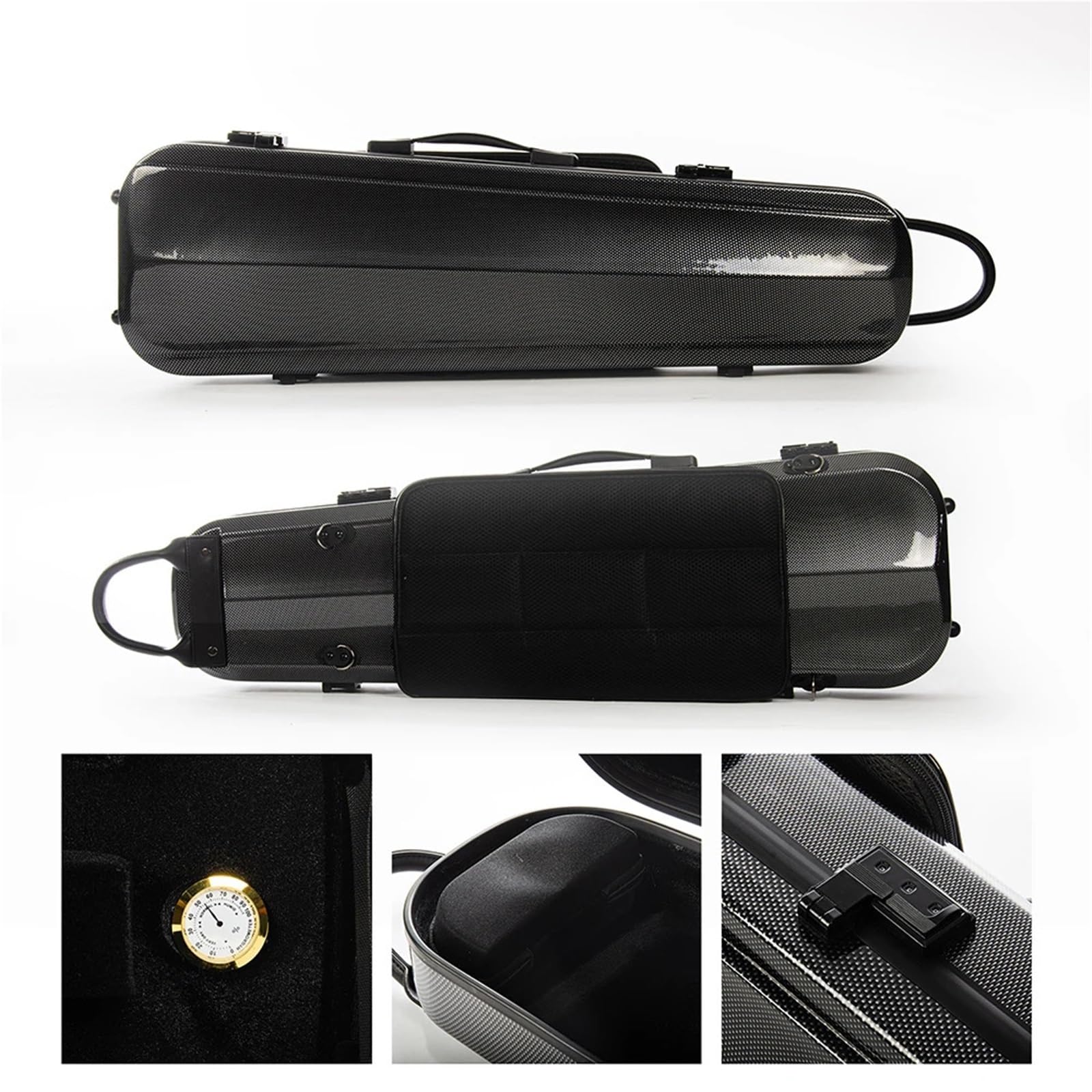 Geigenkasten Violinkoffer 4/4 Größe erhältlich in schwarz/weiß Verbundmaterial mit Notentasche Codeschloss(Black)