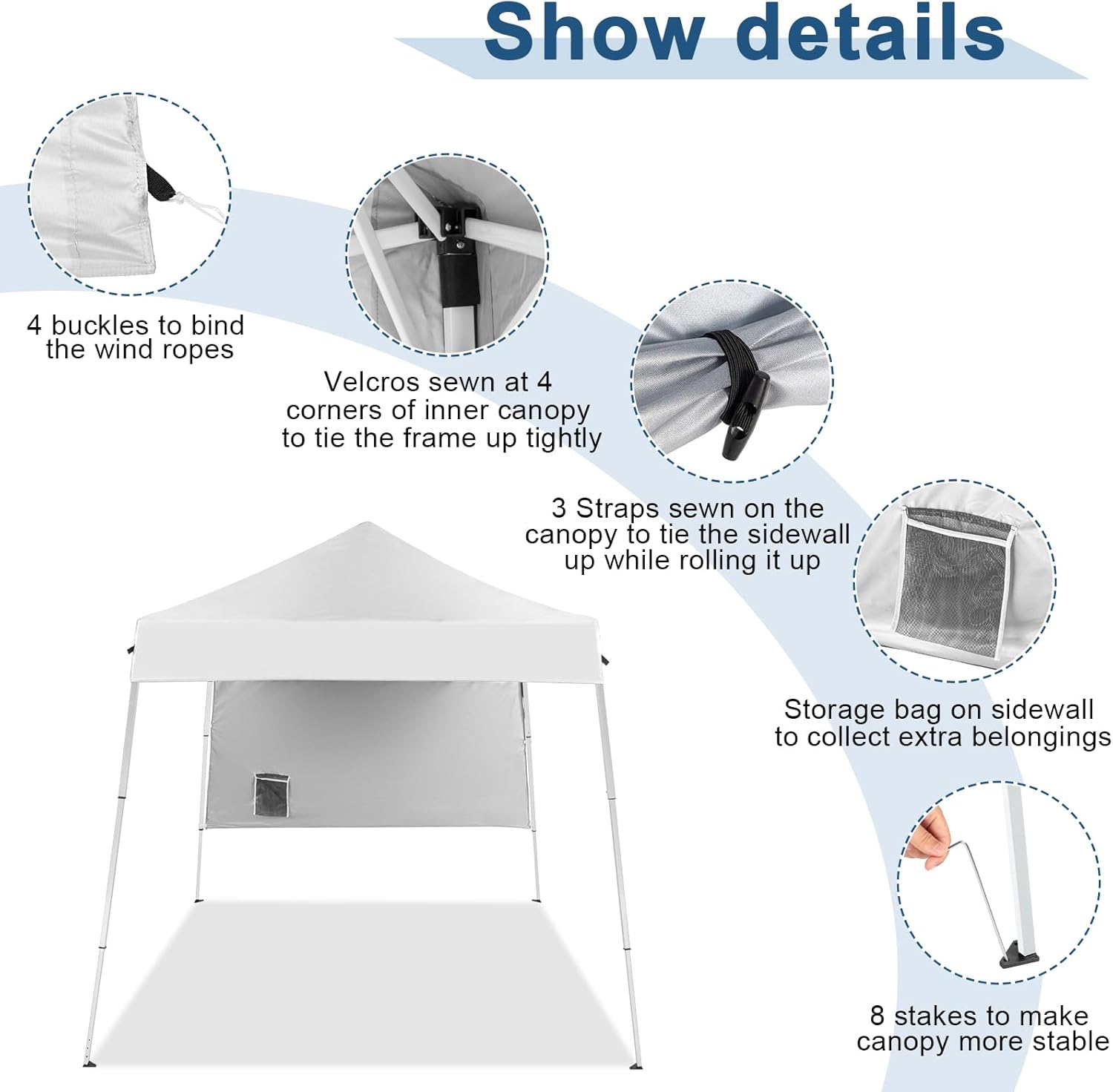 Pop Up Tent, 6x6 ft Easy Up Canopy Event Tent Foldable Portable Canopies for Camping, Patio, Outdoor Gazebo Slant Legs, Outdoor Instant Shelter Canopies with Carry Bag,White