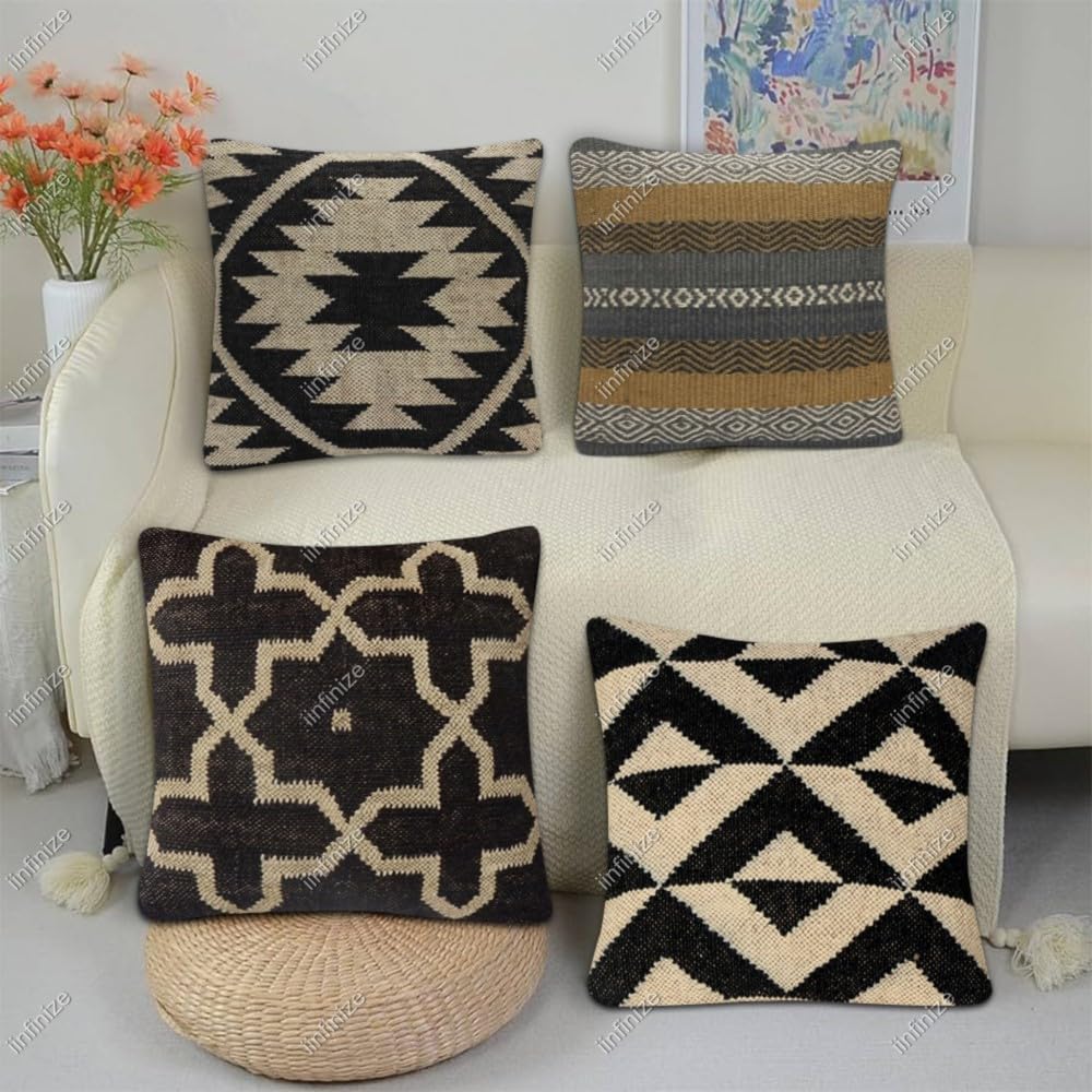 Housse de coussin Kilim en jute pour une ambiance bohémienne et chaleureuse sur le canapé du salon