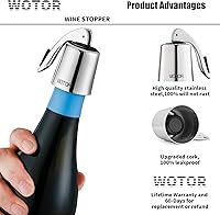 Vista 2 de WOTOR Tapones de vino de acero inoxidable para botella de vino, tapón con silicona reutilizable, ahorro de vino, a prueba de fugas, mantiene fresco
