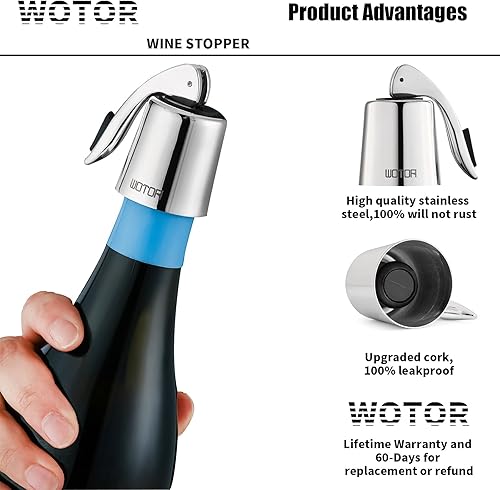Miniatura 2 de WOTOR Tapones de vino de acero inoxidable para botella de vino, tapón con silicona reutilizable, ahorro de vino, a prueba de fugas, mantiene fresco,