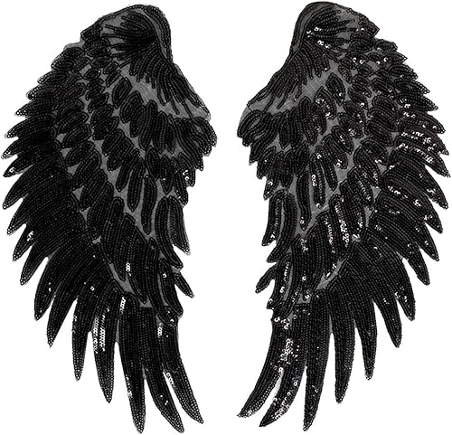 Sun Kea 1 par de lentejuelas alas de ángel motivo DIY bordado termo-en parche apliques decoración negro