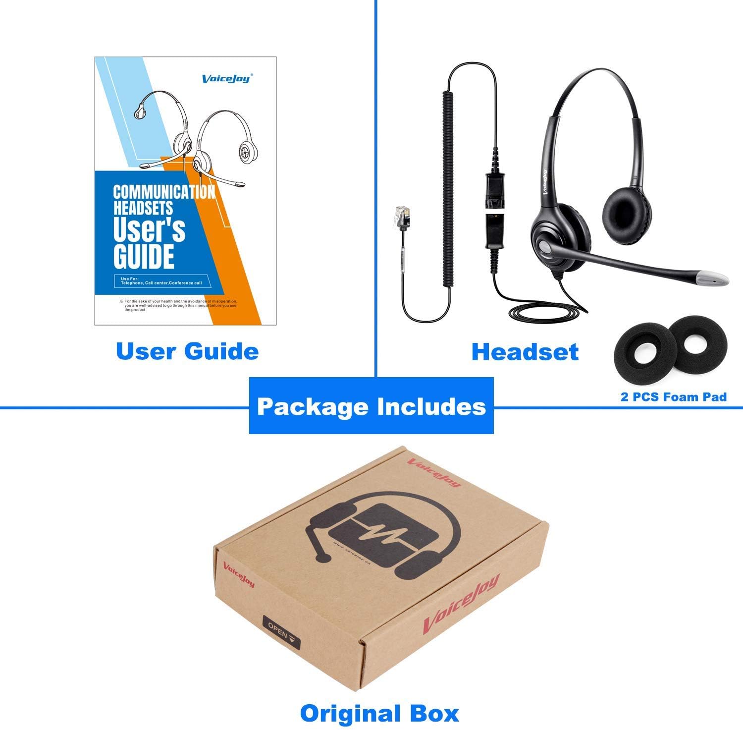 VoiceJoy Binaural Headset with Microphone and Quick Disconnect Cable, RJ9 Plug ONLY for Cisco IP Phones 794X 796X 797X 69XX Series and 8811,8841,8845,8861,8941,8945,8961,9951,9971 etc