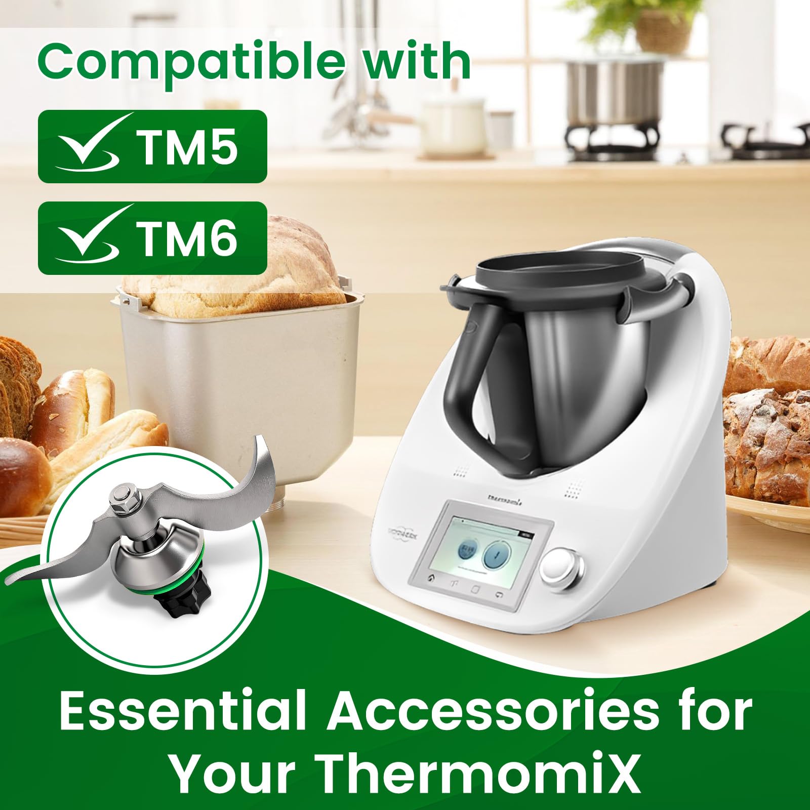 Gigmeta Nóż do wyrabiania ciasta do Thermomix TM6 i TM5, nie pozostawia resztek ciasta po użyciu i jest łatwy w czyszczeniu, części zamienne do noży Thermomix