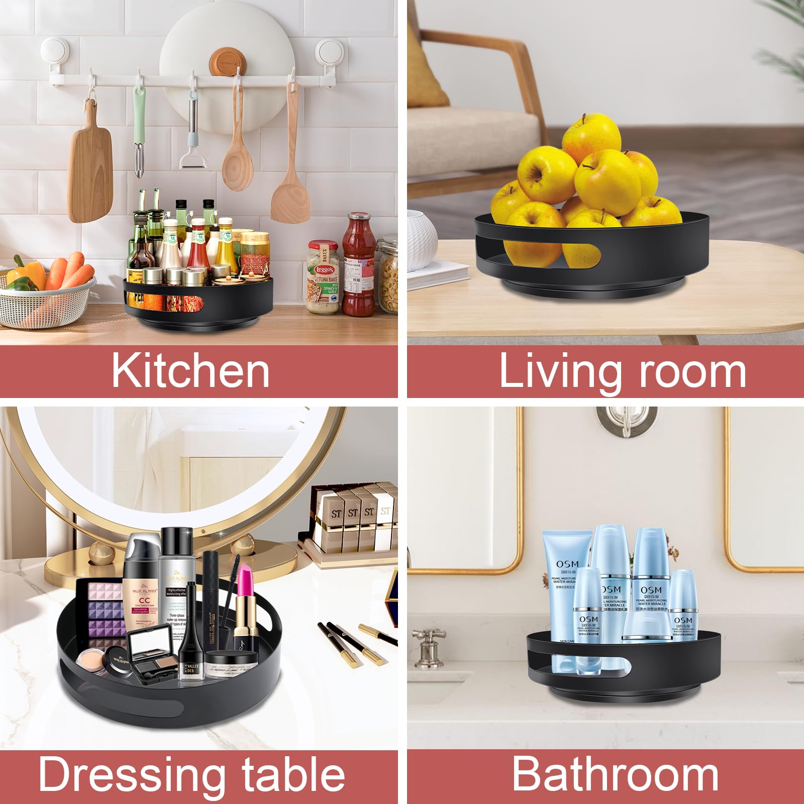 Lazy Susan StarryTiger - Vassoio Girevole 360° Per Spezie E Cosmetici | Acciaio 22x22x5 Cm - Foto 3