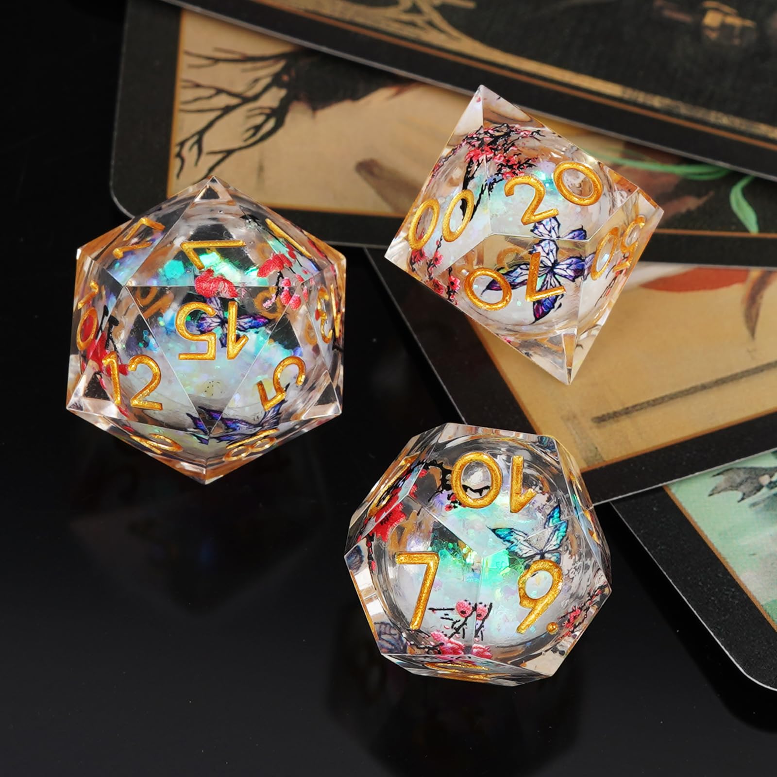 Set di dadi DND a forma di farfalla e fiore di prugno, per giochi di ruolo, con scatola, 7 dadi in resina poliedrica con bordi affilati, set con Beauty Since, D% D20 D12 D10 D8 D6 D4 dadi (bianco