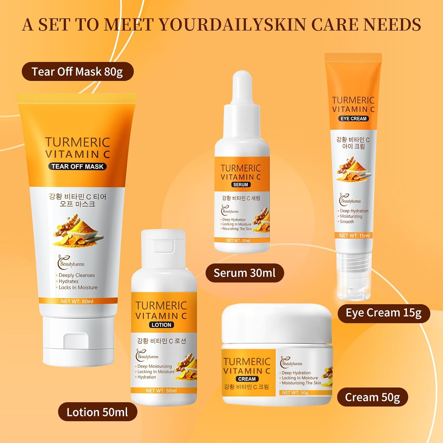 serum and eye cream close-up turmeric skincare set