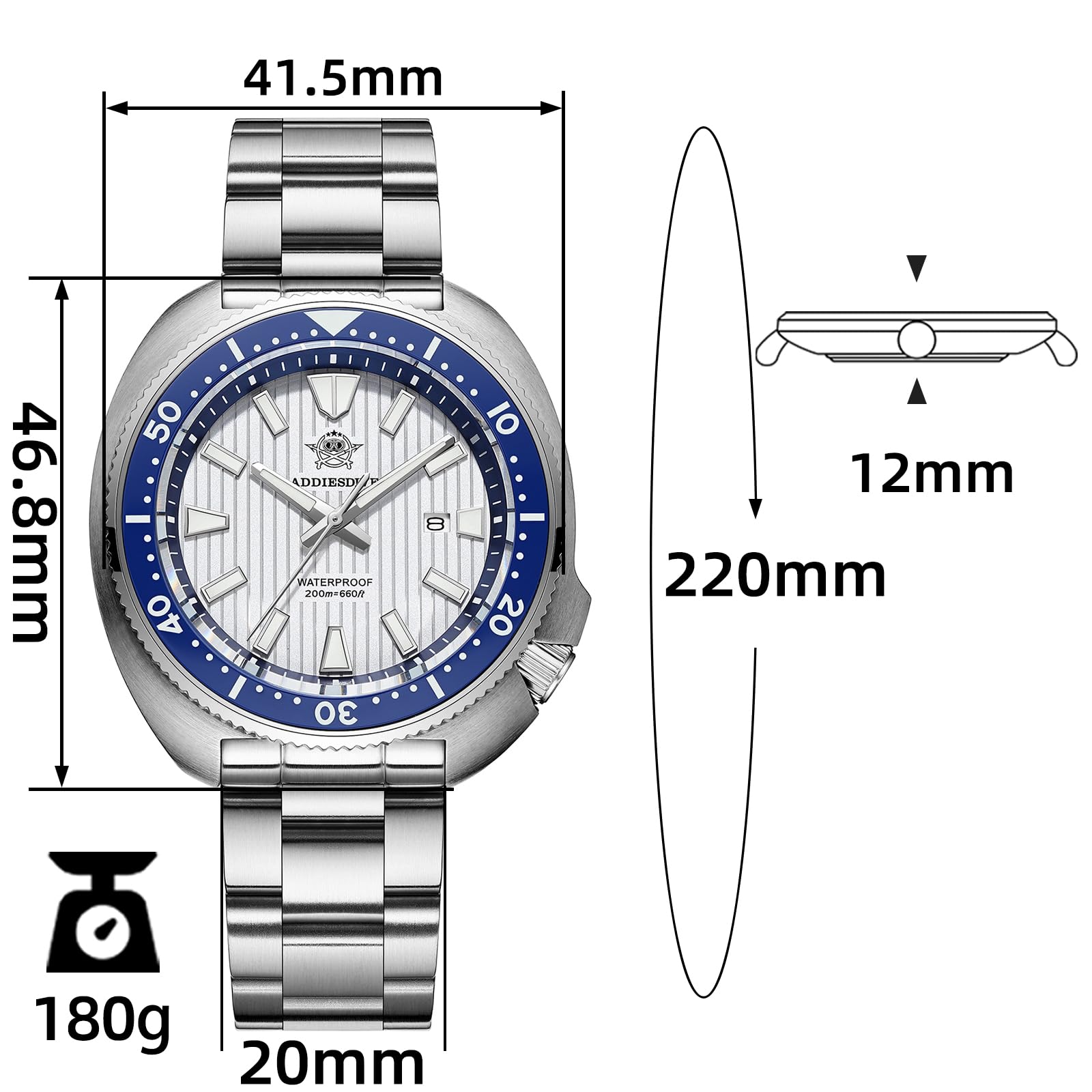 ADDIESDIVE Zegarek do nurkowania dla mężczyzn 200m szafirowe szkło tarcza z wzorem 3D żaluzje ceramiczna ramka świecący japoński mechanizm kwarcowy zegarek ze stali nierdzewnej AD2507