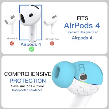 2 Pairs Ear Tips for AirPods 4 Grip Silicone Earbuds Cover [Added Storage Pouch][US Patent Registered] Compatible with Apple AirPods 4th Generation (Ice Blue)