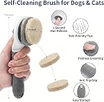 Trousse de grooming pour brosse à chiens 5 PCS - Brosse auto-nettoyante pour chiens à cheveux courts & Chats, y compris peigne pour animaux de compagnie, peigne à puce, brosse de bain, rabotage sous-poil - Ensemble complet d'entretien de la fourrure - Chat complet & Ensemble d'outils pour enlever les cheveux de chien avec auto-Cleani