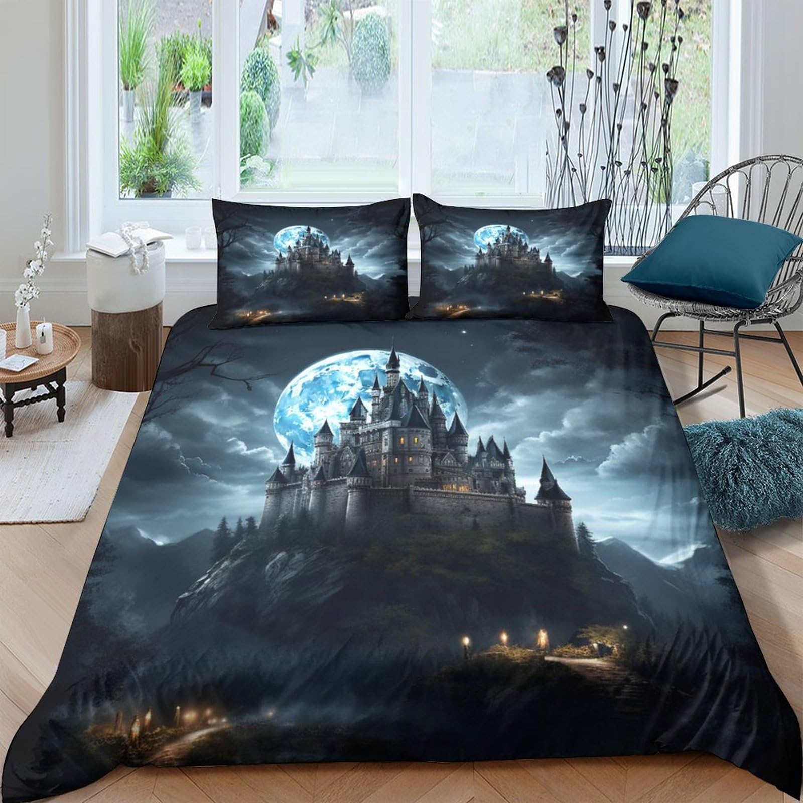 Parure de lit château 3D housse de couette enfant en microfibre douce 200x200 cm