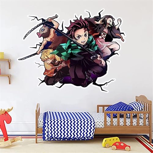 Demon Slayer - Calcomanías de pared autoadhesivas de dibujos animados para niños decoración de pared de anime de dibujos animados para niños