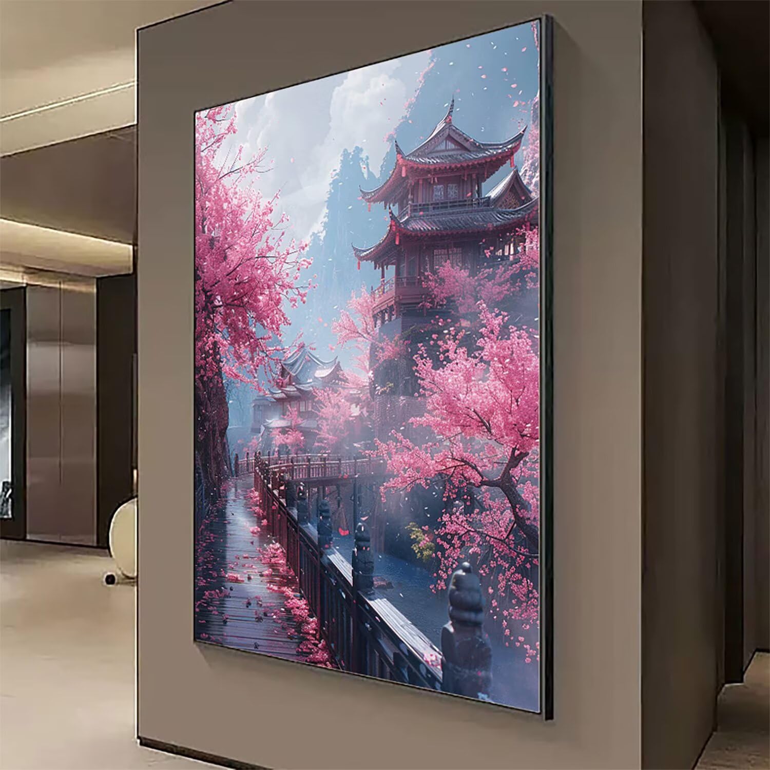Japonia malarstwo diamentowe kompletny zestaw, DIY krajobraz diamentowy obraz duży 90 x 70 cm, 5D diamenty kryształowy haft krzyżykowy zestaw artystyczny, DIY obrazy diamentowe malowanie dekoracja