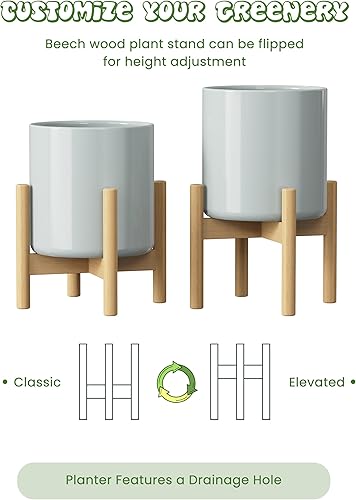 Miniatura 8 de Maceta de cerámica de 6.5 pulgadas con soporte, incluye orificio de drenaje y platillo, maceta de escritorio moderna de mediados de siglo para