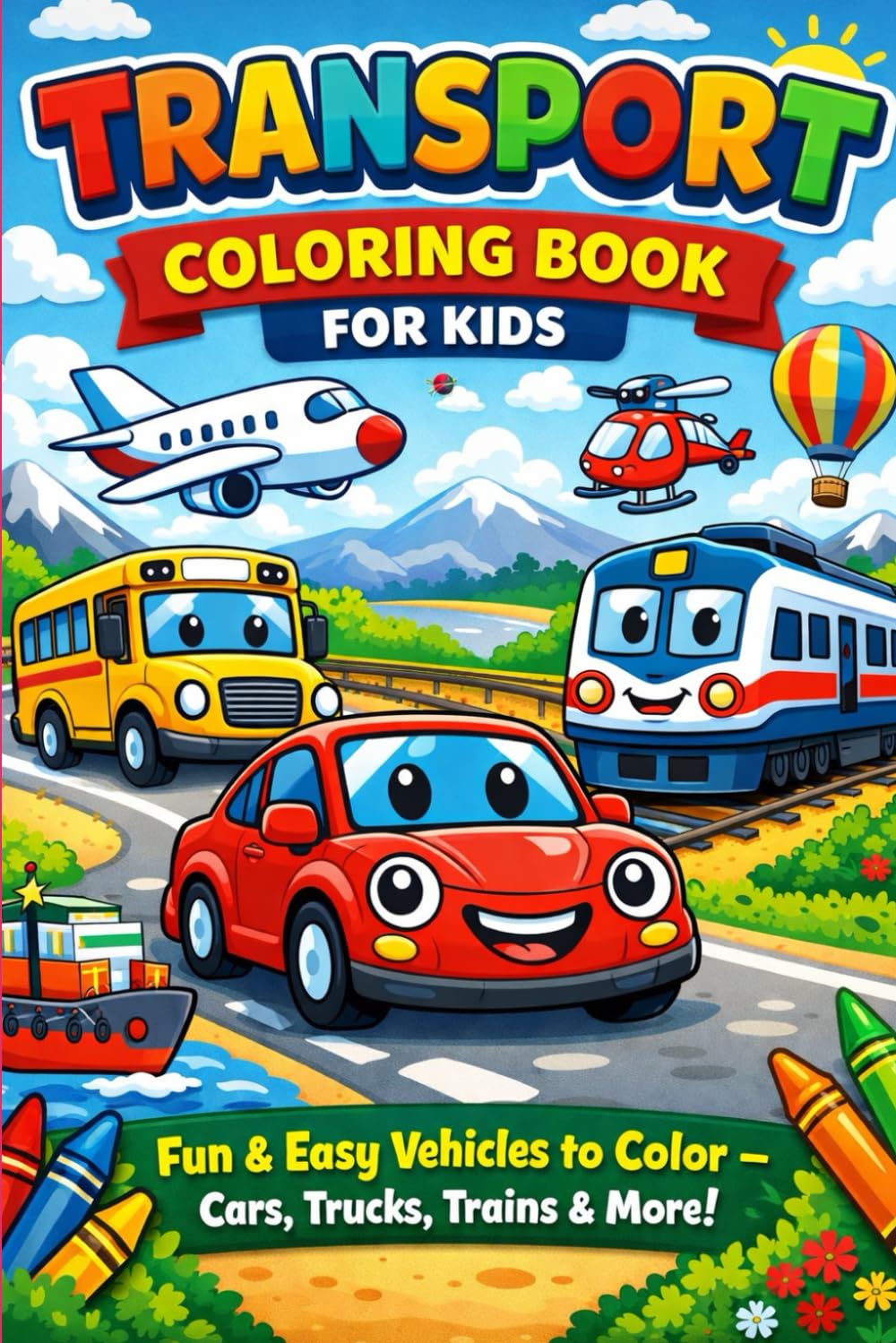 Transport Coloring Book for Kids: Fun & Easy Vehicles to Color – Cars, Trucks, Trains & More!
