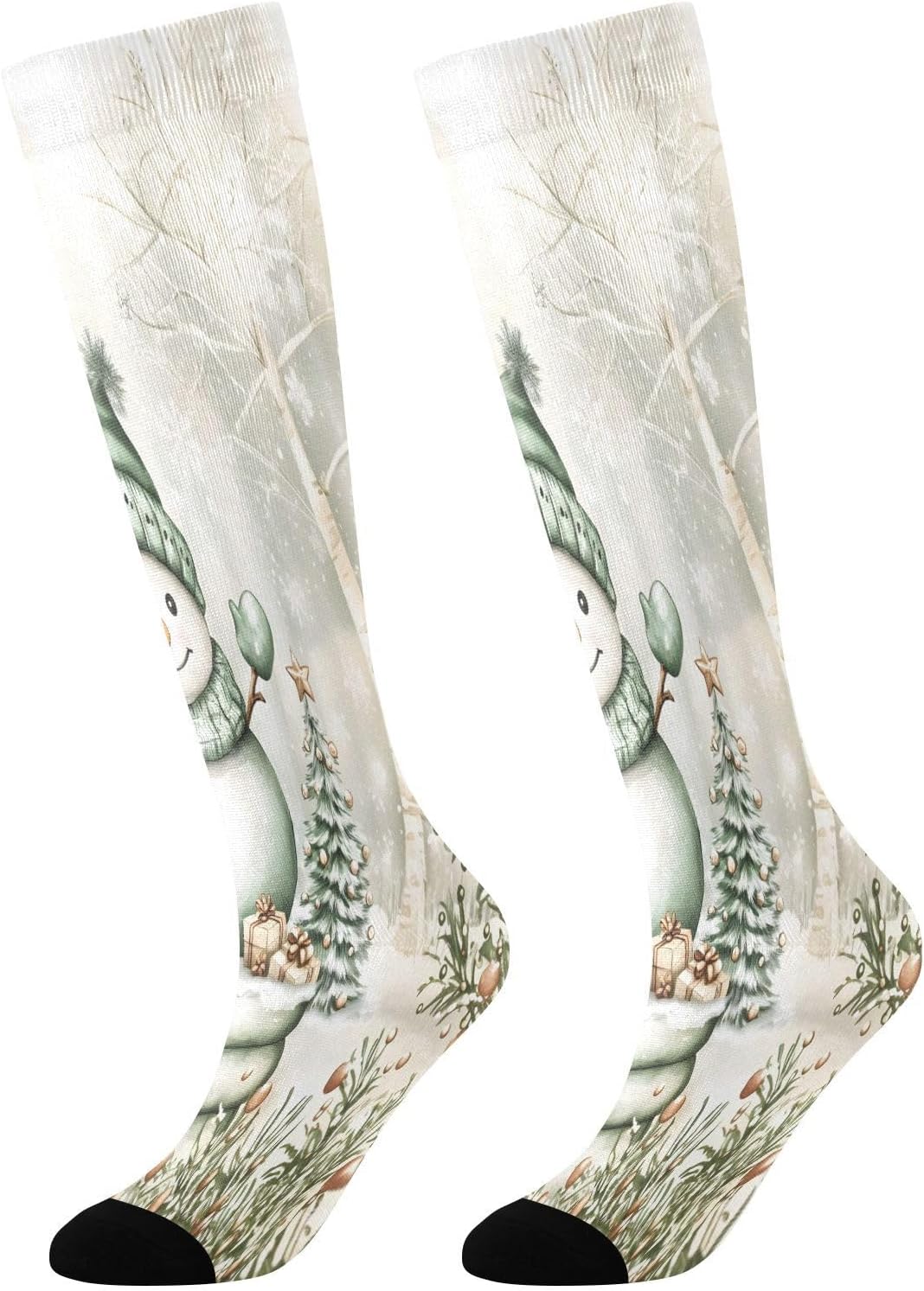 ALAZA Snowman Green with Christmas Tree Clip Art Knee High Socks for Kids Funny Girls Socks 1 Pack