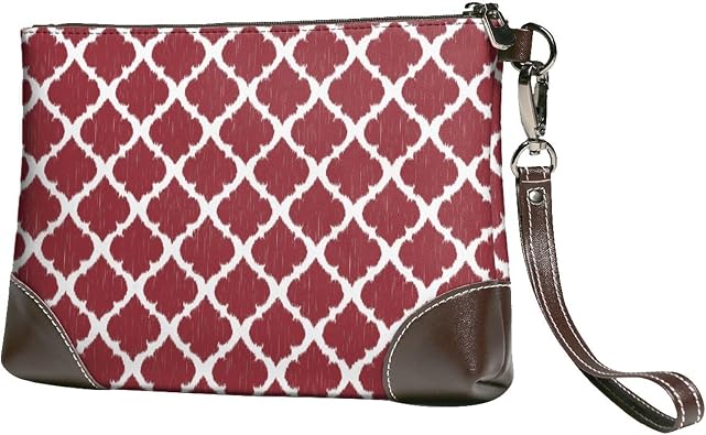 Red Moroccan Print Wristlet Clutch Purse for Women, Leather Wristlet Wallet Purses and Handbags