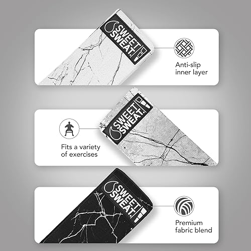 Miniatura 3 de Sweet Sweat - Juego de bandas de cadera y resistencia con 3 niveles de resistencia  Bandas de tela antideslizante para sentadillas y estocadas