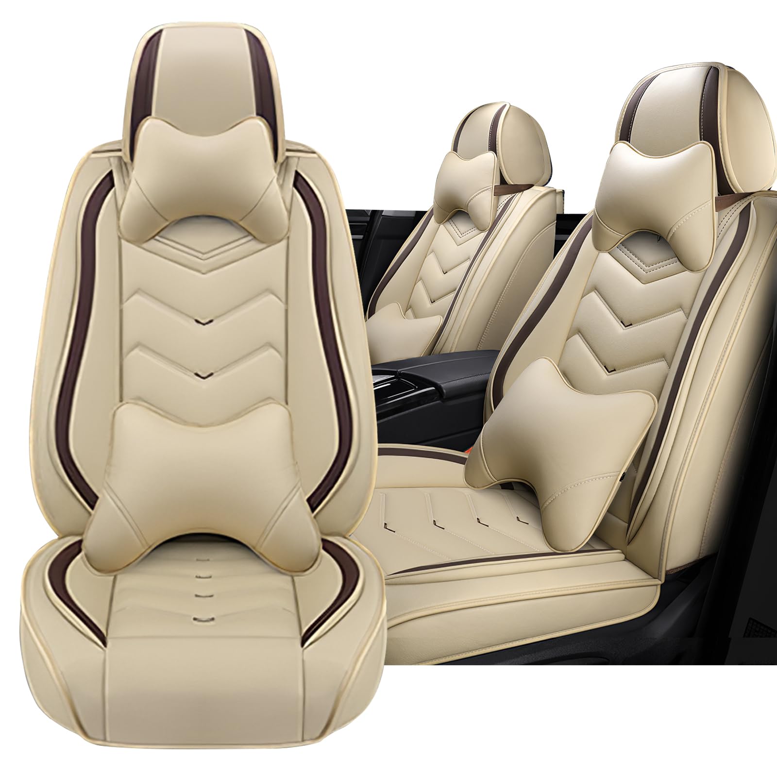 Car Seat Cover for Mini Cooper S Clubman 2008-2012, Driver's Seat Covers,Non-Slip Waterproof seat Cover,Wear-Resistant Nappa Leather car seat Covers. (Luxury 2 Seats/Beign)