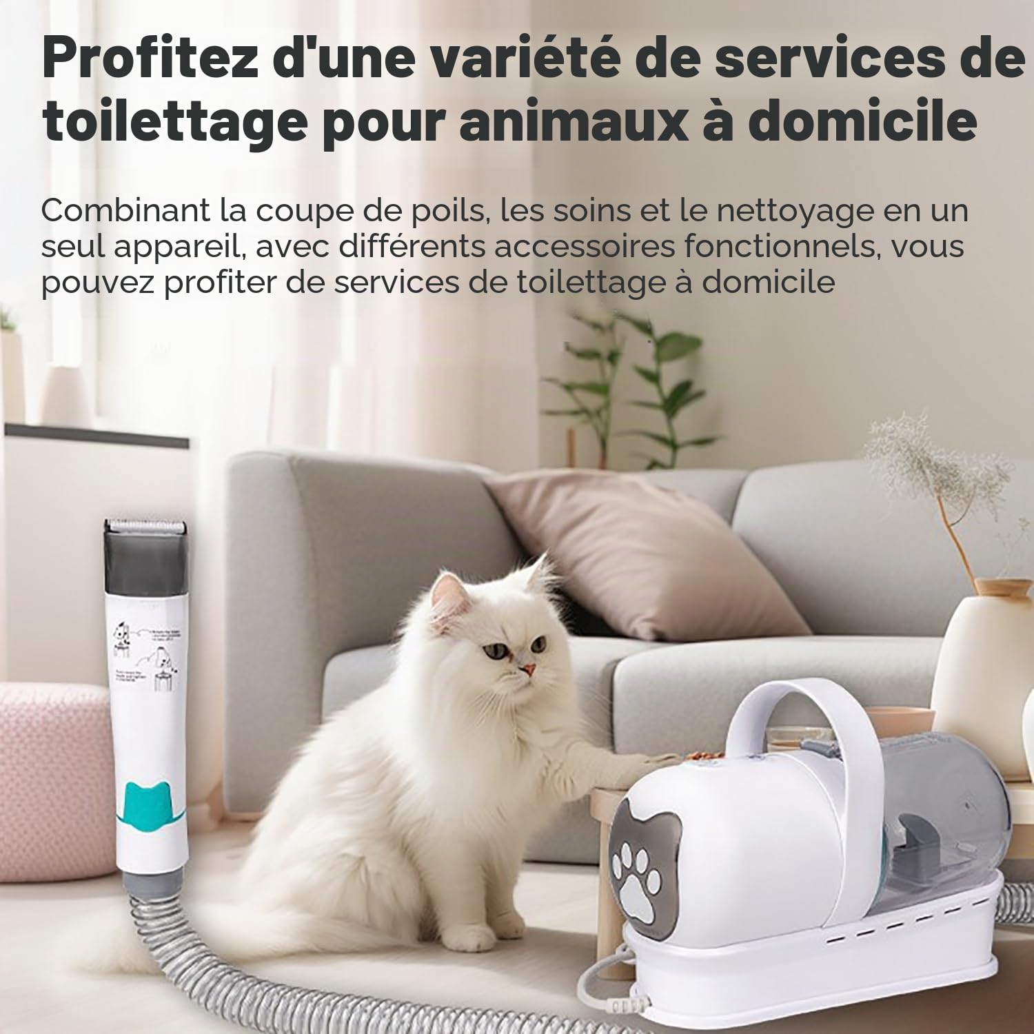7-En-1 Aspirateur Poil De Chien, Tondeuse Chien Poil Long Epais, Aspirateur Poils d'Animaux Avec La Brosse, 13000pa Puissance d'Aspiration, 3 Vitesses d’Aspiration, 1l Capacité