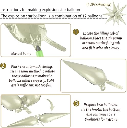 Miniatura 3 de Moukiween 60 globos de estrella color crema, globos de papel de aluminio de estrella de explosión de 12 puntos para cumpleaños, baby shower,