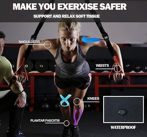 Miniatura 5 de Cinta científica de kinesiología de fibra de rayón de algodón, 16 pies de largo x 2 pulgadas de ancho, cinta atlética sin látex diseñada para