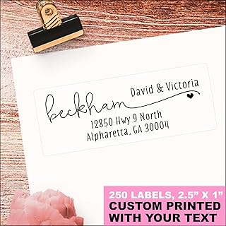 White Address Labels - Personalized Name Stickers, Custom Printed Return Mailing and Shipping Labels for Envelopes, Packages, Business, Home Use (Heart icon)