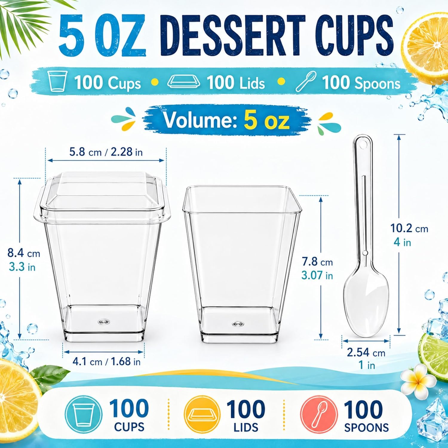 5oz Bulk Mini Dessert Cups Set with Lids and Spoons, 300 Pack
