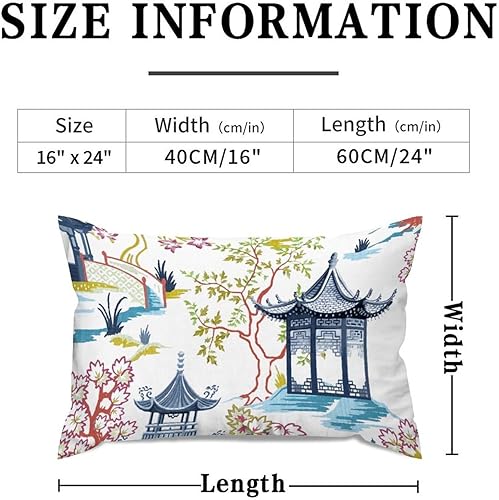 Vista 554 de ArogGeld Chinoiserie - Fundas de almohada escénicas asiáticas, estilo asiático, funda de almohada azul y verde Kelly, funda de cojín para decoración