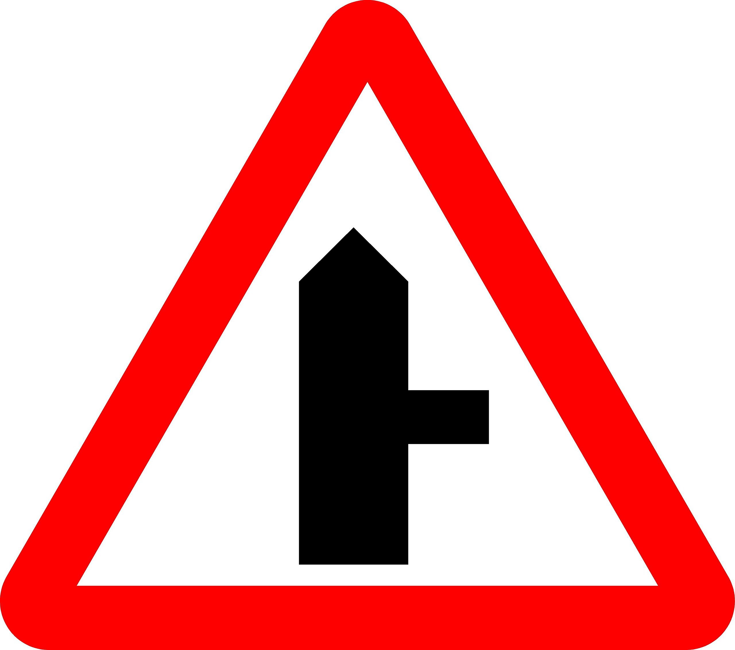 Approaching right-hand junction. Road safety sign - 3mm Aluminium sign fitted with 2 strips Channel to rear for mounting on post 300mm x 300mm