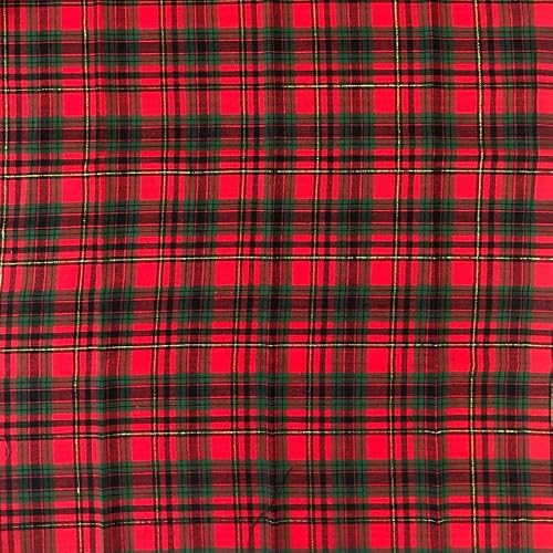 The Craft Cotton Co - Red Tartan Metallic Cotton Fabric by 0.5 Metre 43'' (100 Percent Cotton - Ideal for Crafts, Quilting, Dressmaking, Christmas Sewing Projects) (2807)