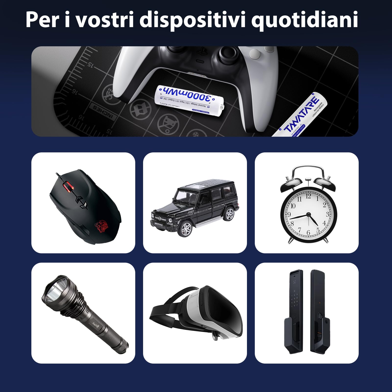 Tanatare Batterie al Litio AA Ricaricabili 8 Pack con Caricatore Veloce 1.5V 3000mWh
