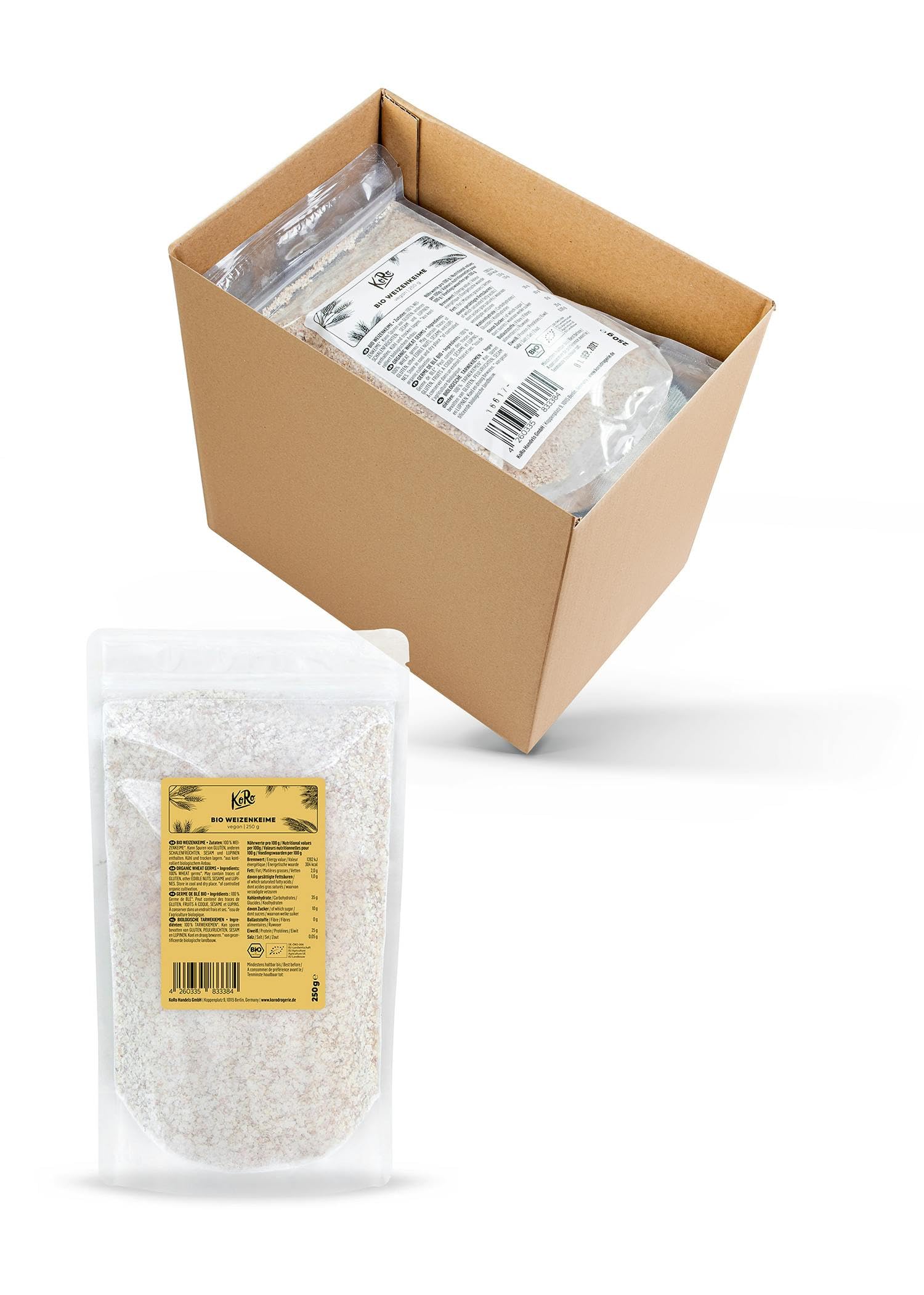 KoRo - Germes de blé bio 6 x 250 g - Source de protéines végétales - Faible teneur en matières grasses - Qualité biologique