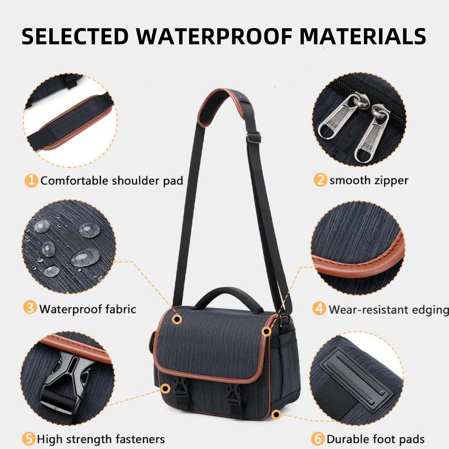 Small Compact Vintage Travel Camera Drone Equipment Lens Padded Protective Storage Sling Crossbody Shoulder Bag for Men and Women with Tripod Holder and Removable Divider Insert (Black gray)