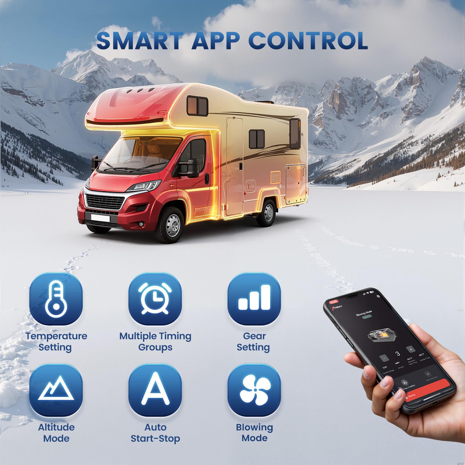 8KW Luft-Dieselheizung, 12V/24V 10L HBU1S Diesel Standheizung, 0,12–0,45 l/h Dieselheizung mit Bluetooth-APP,Automatischer Start/Stop,Mehrere Zeiteinstellungen,Höhenmodus für Wohnmobile Garage,2025