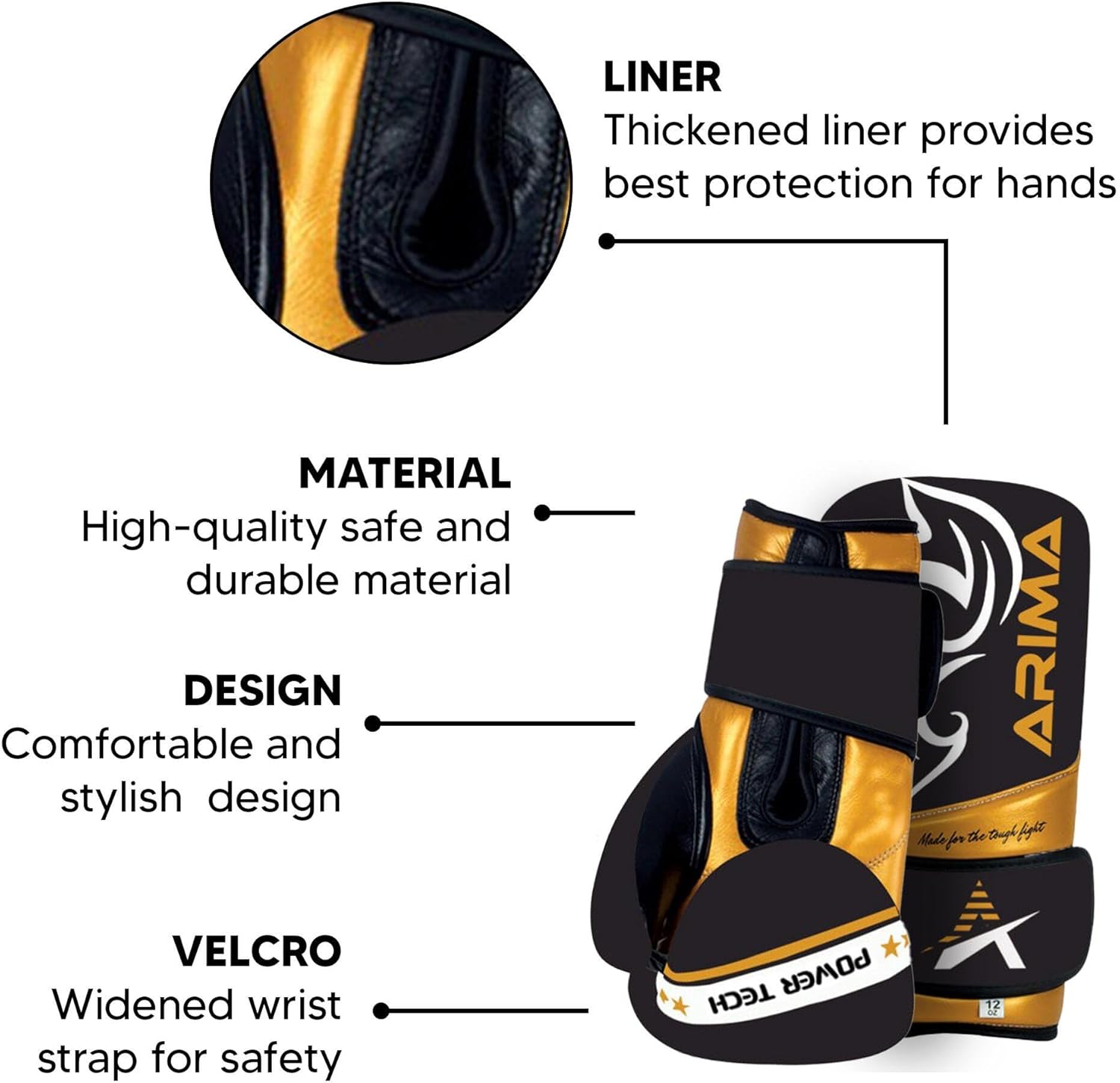 Powertech Leather Boxing Gloves - Real Cowhide & PU Blend, Medium Density Foam Padding - Ideal for Professional Training