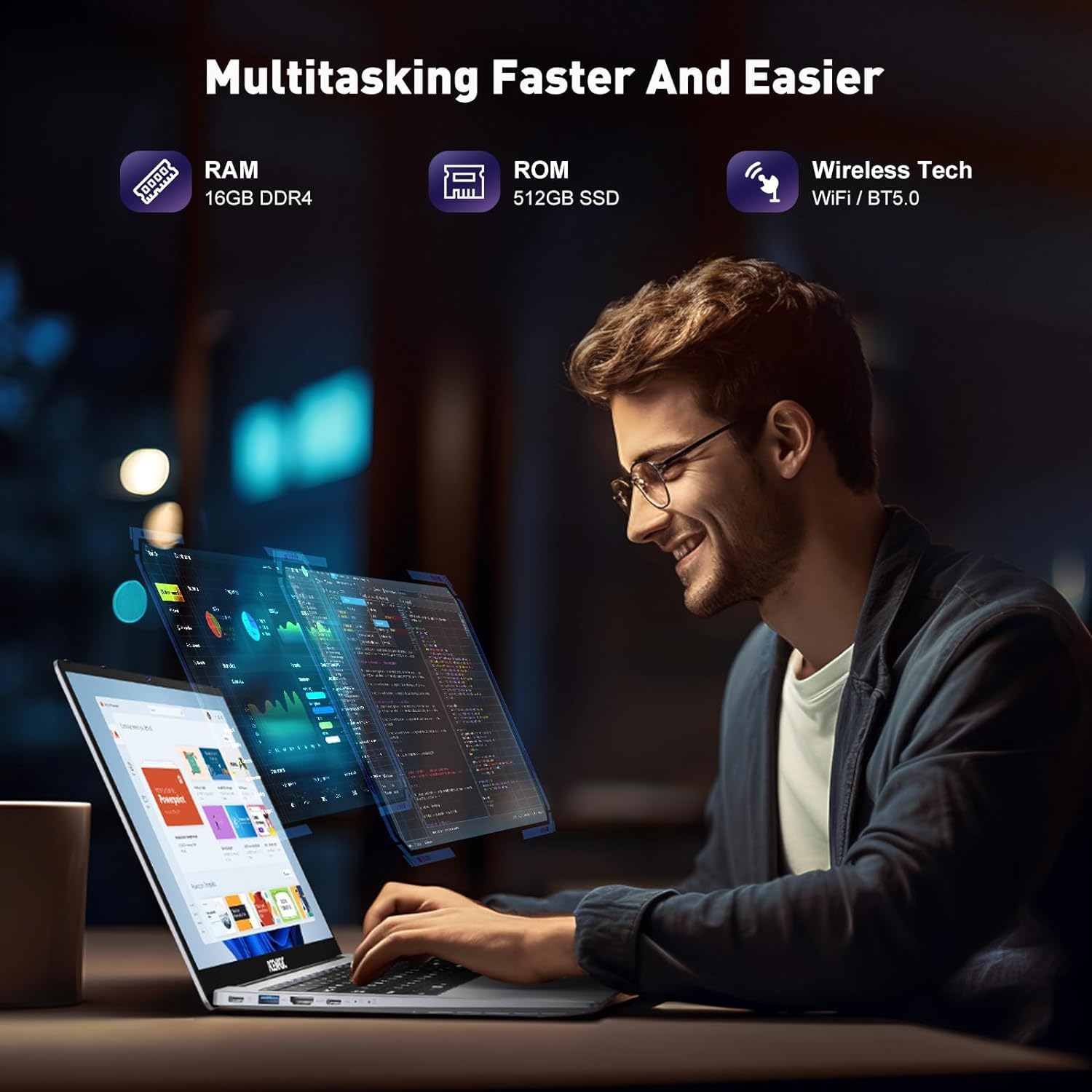 ACEMAGIC PC Portatile 16", 16GB RAM 512GB SSD Laptop Processor N95 (fino a 3,4Ghz) Notebook Computer Portatile 1920 * 1200 IPS UHD Tipo C, USB 3.2, 2.4G+5G WIFI, BT5.0(Grigio) Peso: 1,7 kg