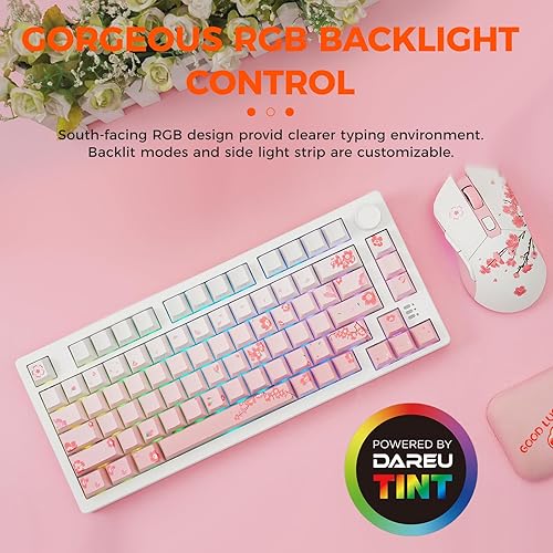 Miniatura 6 de DAREU EK75PRO - Teclado mecánico inalámbrico rosa Sakura, 75% de intercambio en caliente cremoso para juegos con perilla, retroiluminación RGB,