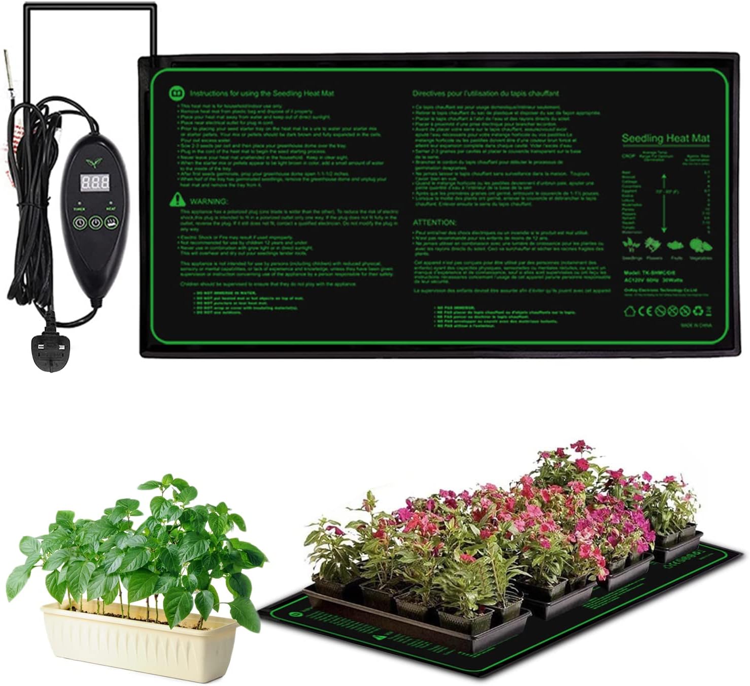 Wisfunlly Seedling Heat Mat, Plant Warming Mat Waterproof 6 Grade Temperature Control Heat Mat, Heating Mat for Plants Reptile Amphibian Greenhouse and Germination(20"x10")