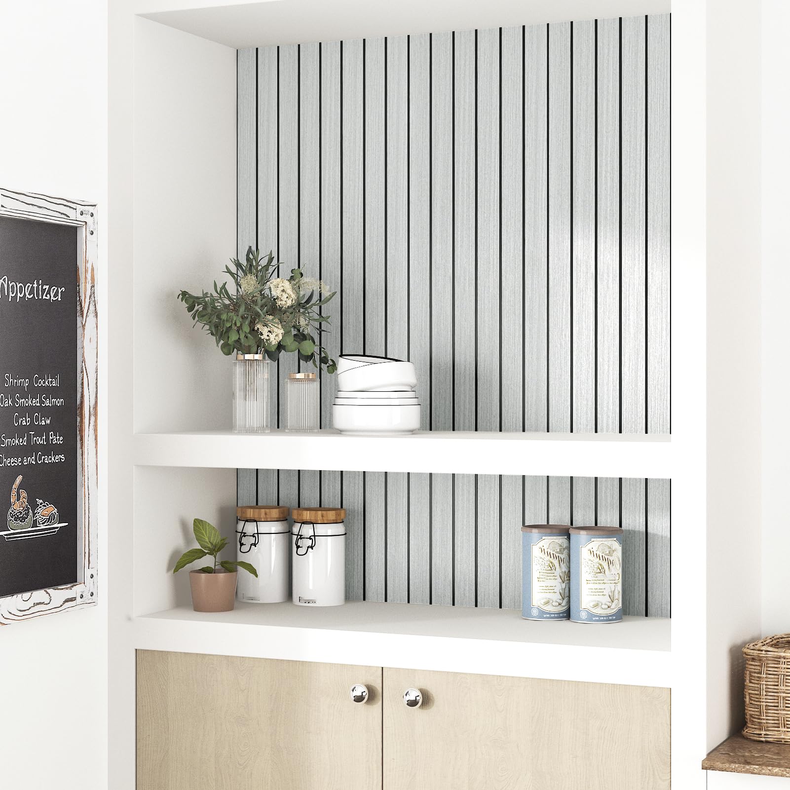 Panneaux Muraux 3D Autocollants En Vinyle Effet Bois Gris Et Blanc Pour Salon Cuisine Panneau Mural Adhesif Decoratif PVC Salle De Bain Panneau Mousse Acoustique Bois 30cm×300cm