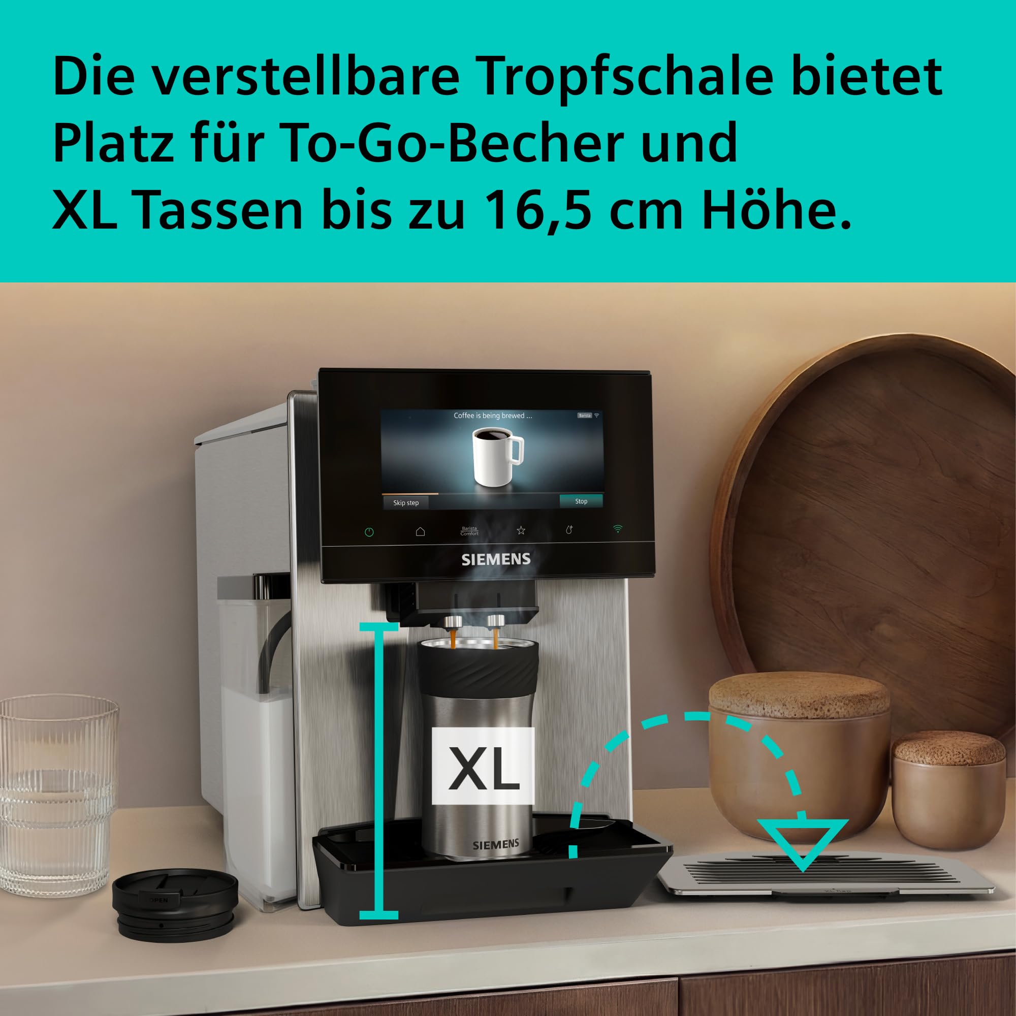 Siemens Kaffeevollautomat EQ900 iAroma, personalisierbare Einstellungen, präzises Mahlwerk, großes, intuitives Full-Touch-Display, Silber, TQ923E03